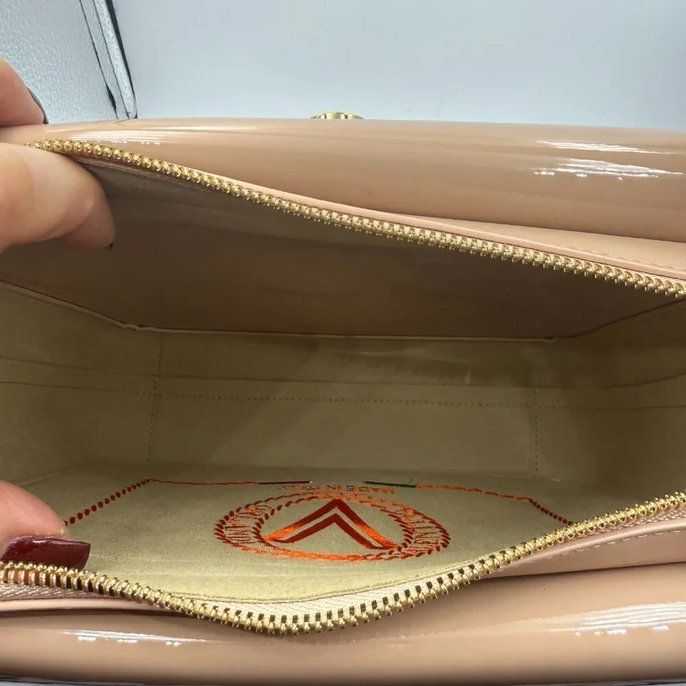 Orlandi Valentino Beige Patent Leather Crossbody Bag New With Tags - Picture 7 of 12